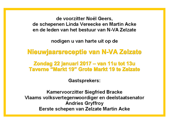Uitnodiging Nieuwjaarsreceptie N-VA Zelzate Uitnodiging Nieuwjaarsreceptie N-VA Zelzate